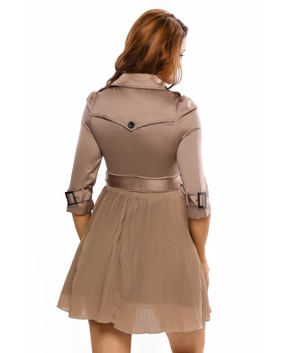 Fashion British Style Patchwork Pleated Lady Coat Dress