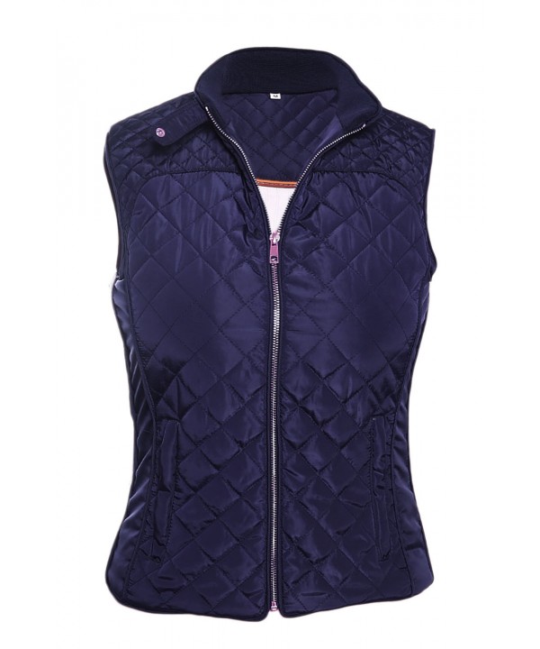 Blue High Neck Diamond Cotton Quilted Vest Coat