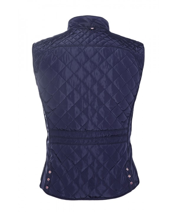 Blue High Neck Diamond Cotton Quilted Vest Coat