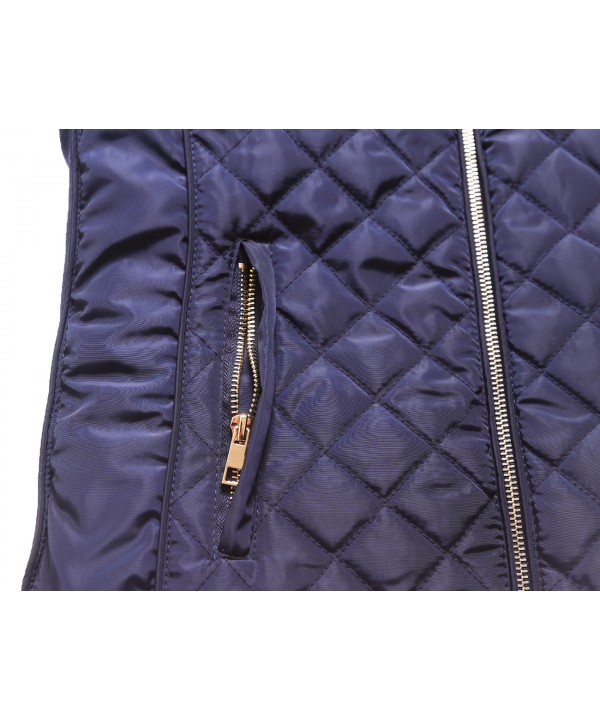 Blue High Neck Diamond Cotton Quilted Vest Coat