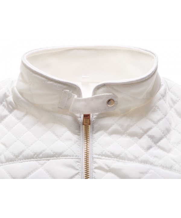 White High Neck Diamond Cotton Quilted Vest Coat