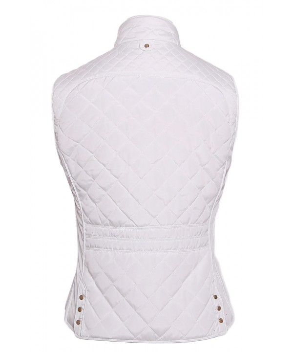 White High Neck Diamond Cotton Quilted Vest Coat