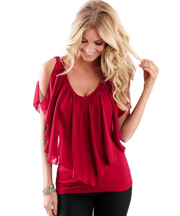 Wine Red Cold Shoulder Flutter Top