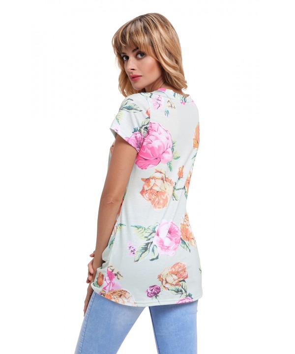 Light Green Floral Short Sleeve Knot Top