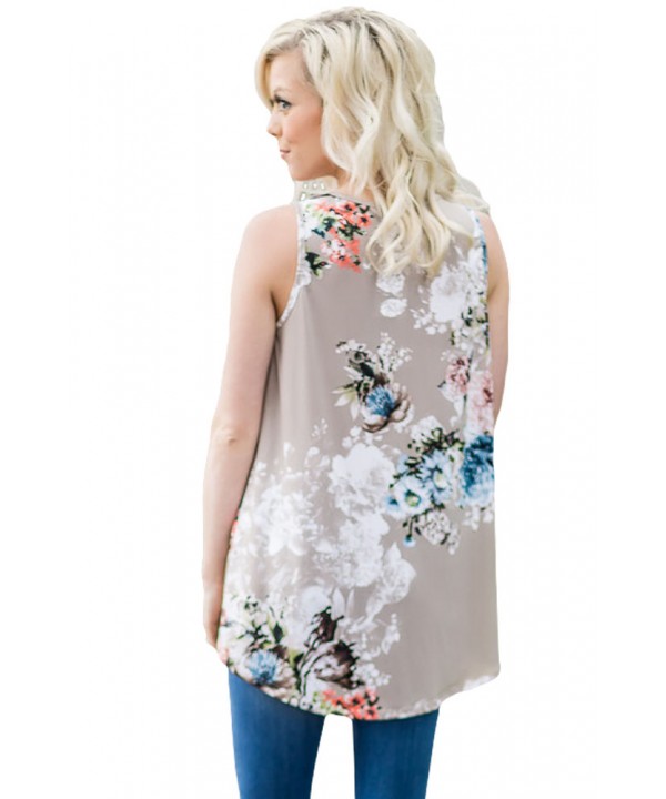 Grey Floral Print High Neck Tank Top