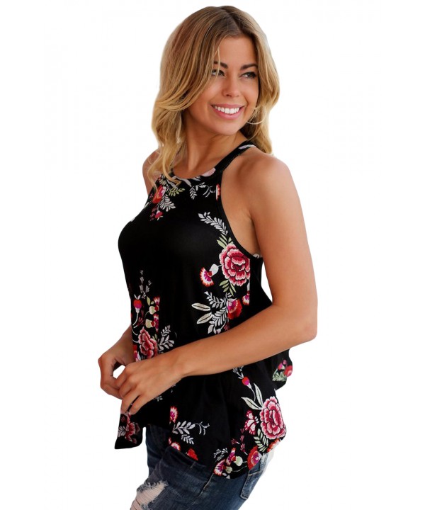 Black Floral Print Flowy Tank Top