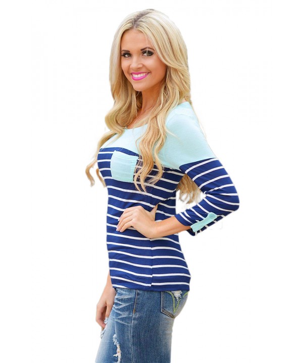 Mint Shoulder Blue White Striped Blouse