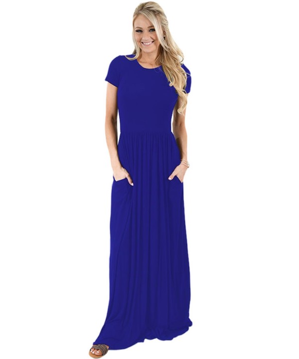 Blue Short Sleeve Ruched Waist Maxi Dress