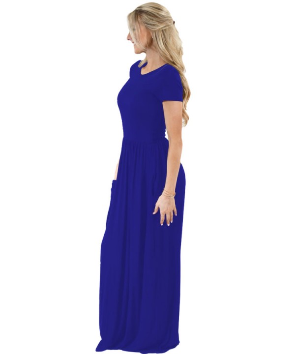 Blue Short Sleeve Ruched Waist Maxi Dress