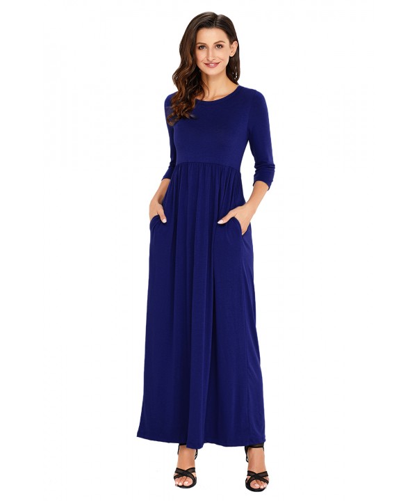 Royal Blue Pocket Design 3/4 Sleeves Maxi Dress