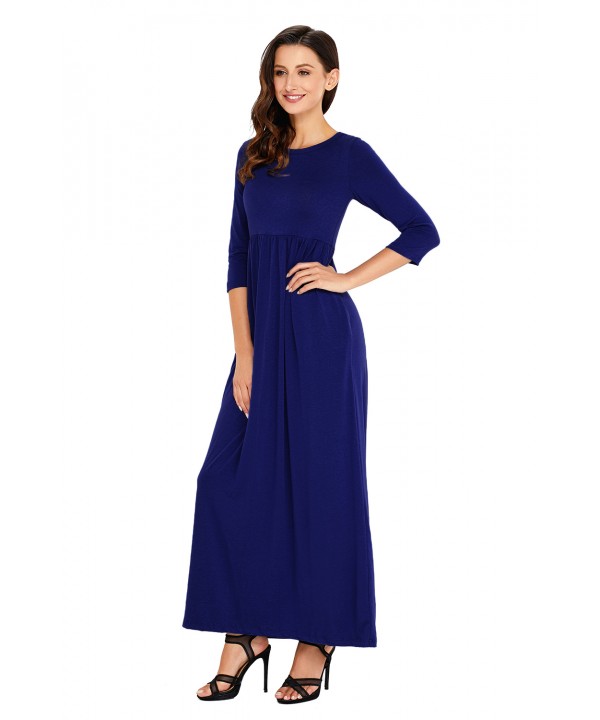 Royal Blue Pocket Design 3/4 Sleeves Maxi Dress