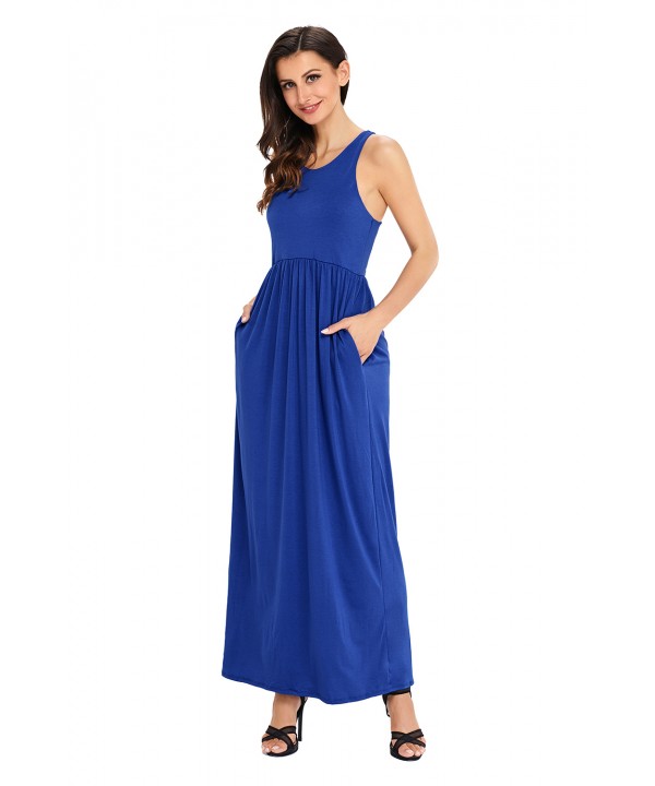 Blue Racerback Maxi Dress with Pockets