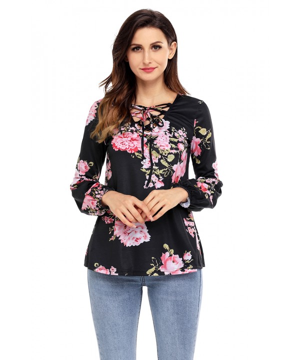 Black Floral Criss Cross Long Sleeve Top