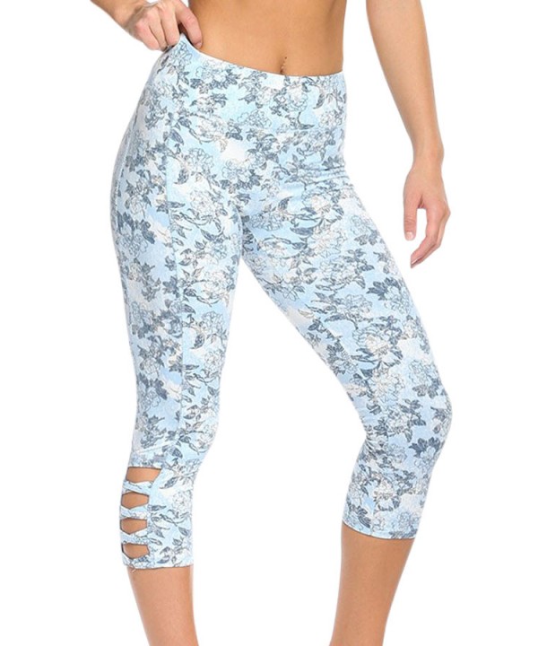 Light Blue Print Crisscross Detail Leggings