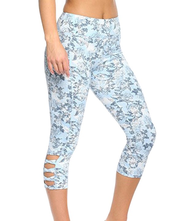 Light Blue Print Crisscross Detail Leggings