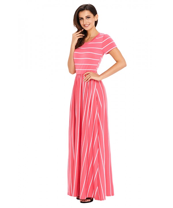 White Striped Rosy Short Sleeve Maxi Dress