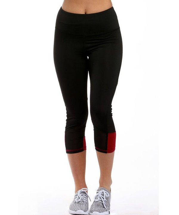 Red Patch Mesh Accent Black Active Capri Leggings