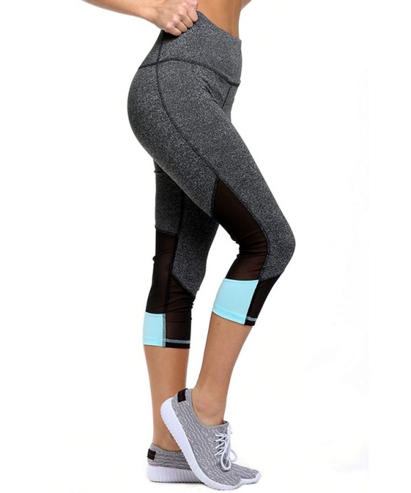 Blue Patch Mesh Accent Charcoal Active Capri Leggings