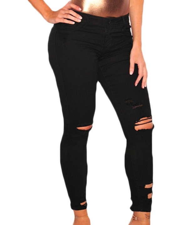 Black Denim Destroyed Ankle Length Skinny Jeans