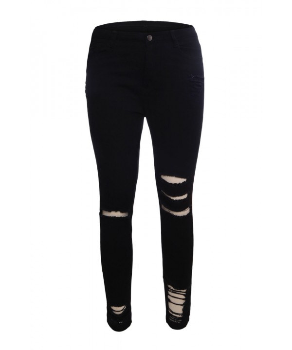 Black Denim Destroyed Ankle Length Skinny Jeans