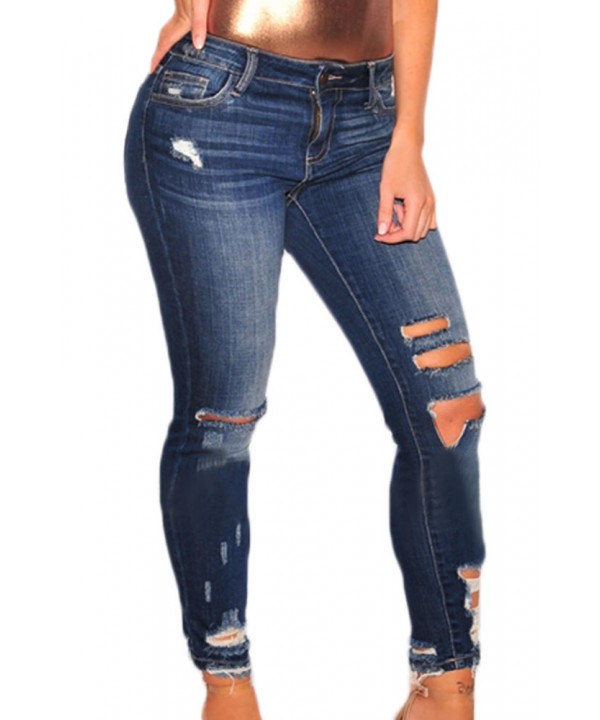 Dark Blue Denim Destroyed Ankle Length Skinny Jeans