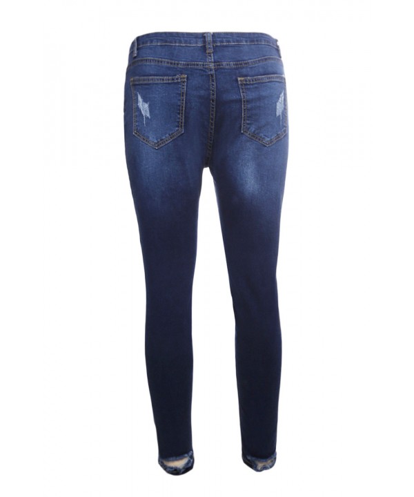 Dark Blue Denim Destroyed Ankle Length Skinny Jeans