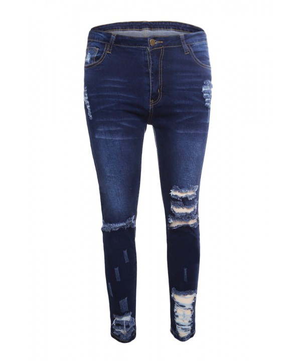 Dark Blue Denim Destroyed Ankle Length Skinny Jeans