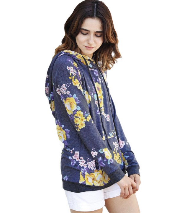 Charcoal Yellow Floral Drawstring Hoodie