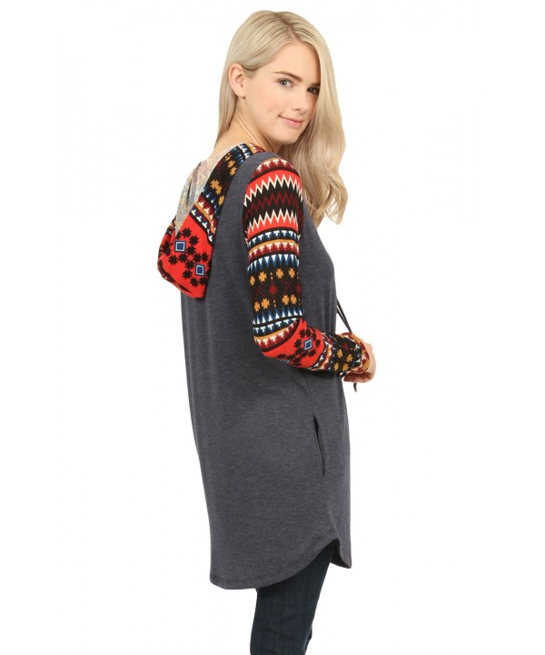 Red Christmas Suede Deer Patch Aztec Sleeve Pocket Hoodie