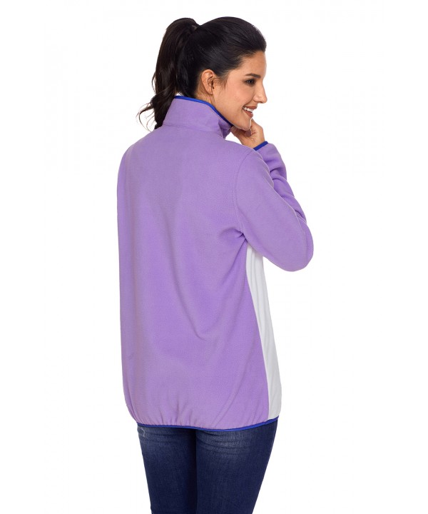 Purple Stand Collar Buttons Fleece Pullover Top