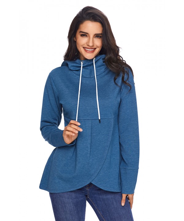 Blue Casual Asymmetric Hem Pullover Hoodie