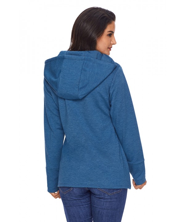 Blue Casual Asymmetric Hem Pullover Hoodie