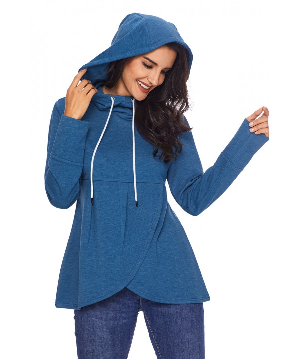 Blue Casual Asymmetric Hem Pullover Hoodie