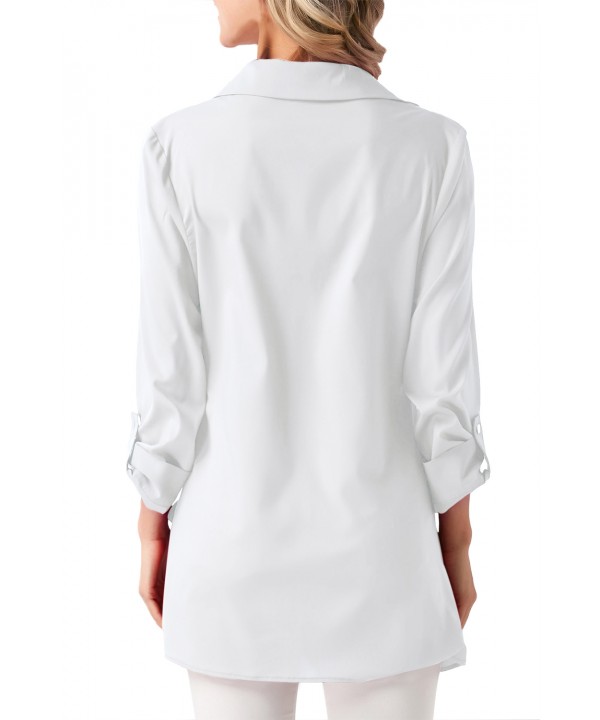 White Roll Tab Long Sleeve Asymmetric Button Blouse