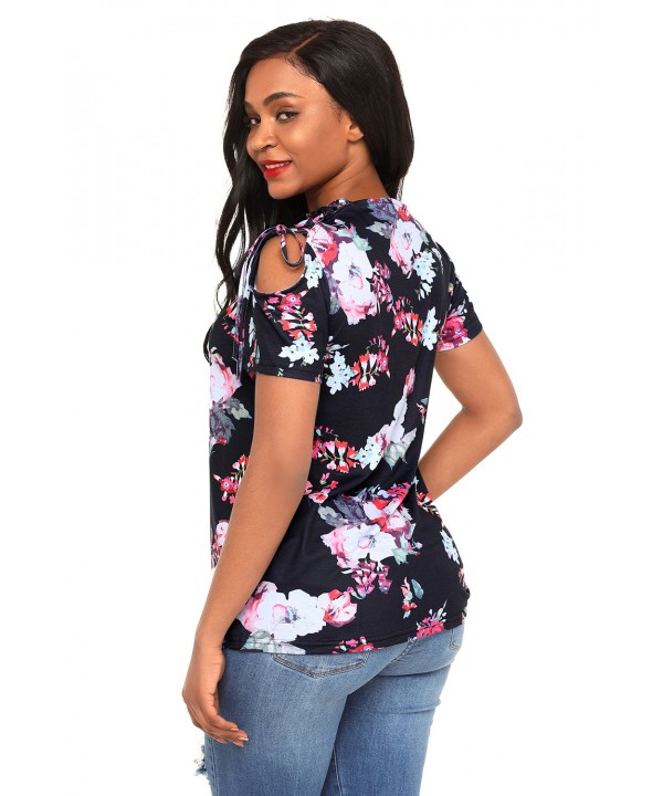 Black Floral Top with Lace up Shoulder