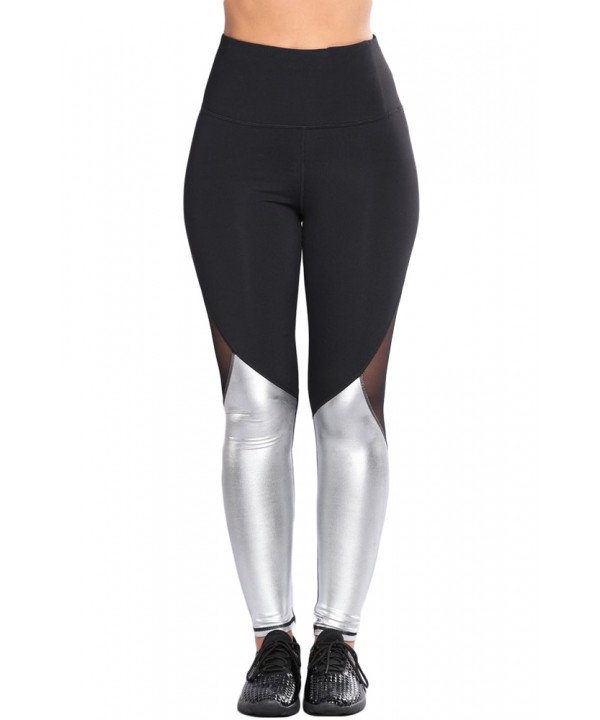 Silver Metallic Bottom Detail Active Stretch Leggi...