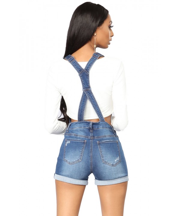 Blue Roll-up Cuffs Button Down Denim Short Overall