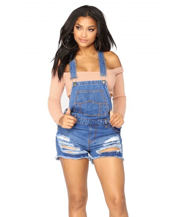 Raw Hem Ripped Denim Short Overall