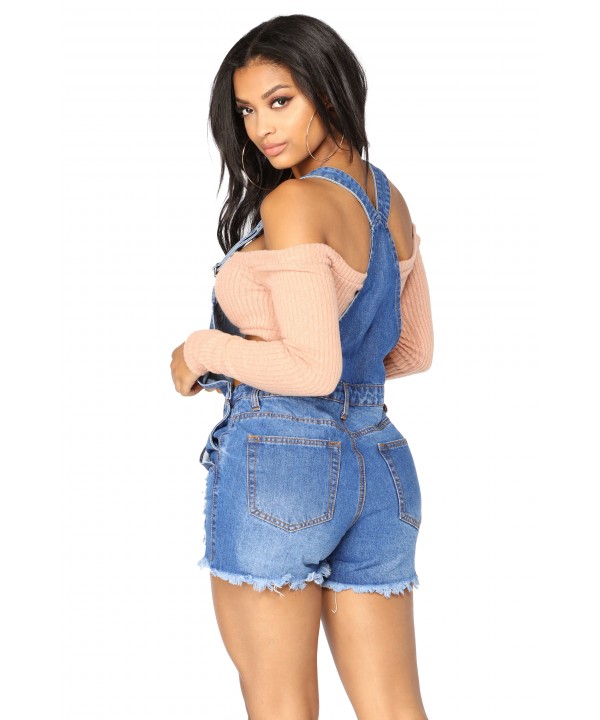 Raw Hem Ripped Denim Short Overall