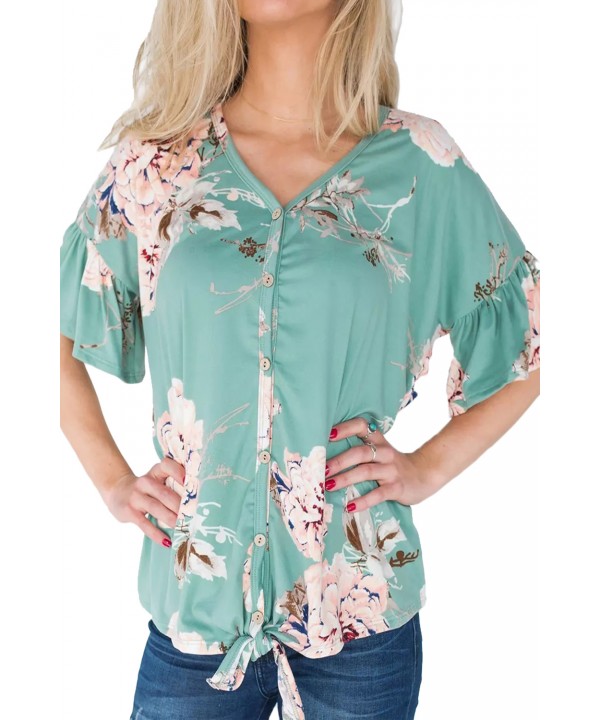 Turquoise Peony Blossom Tie Front Blouse