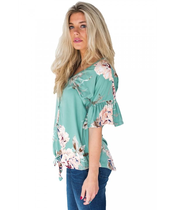 Turquoise Peony Blossom Tie Front Blouse