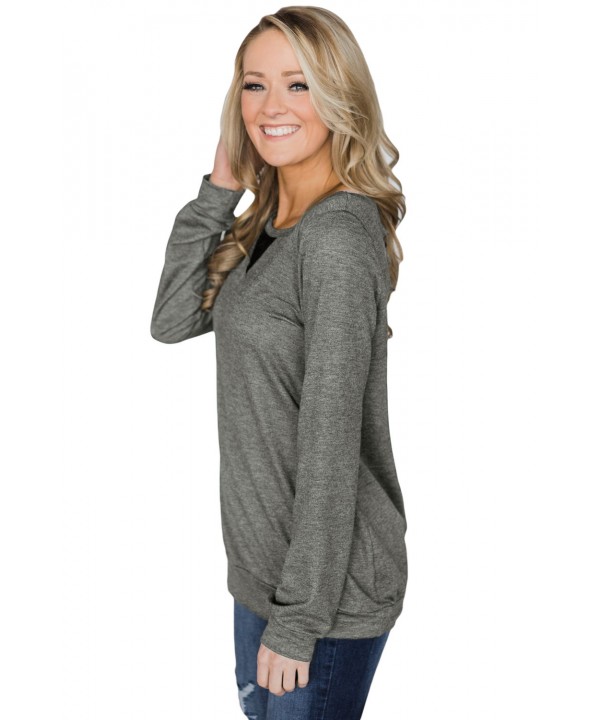 Lace Cutout Insert Charcoal Pullover Sweatshirt