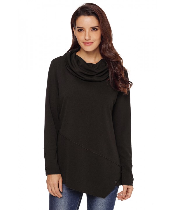 Black Button Detail Asymmetric Cowl Neck Sweatshir...