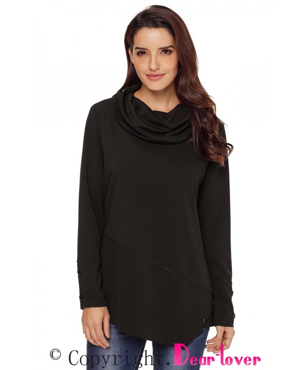 Black Button Detail Asymmetric Cowl Neck Sweatshirt