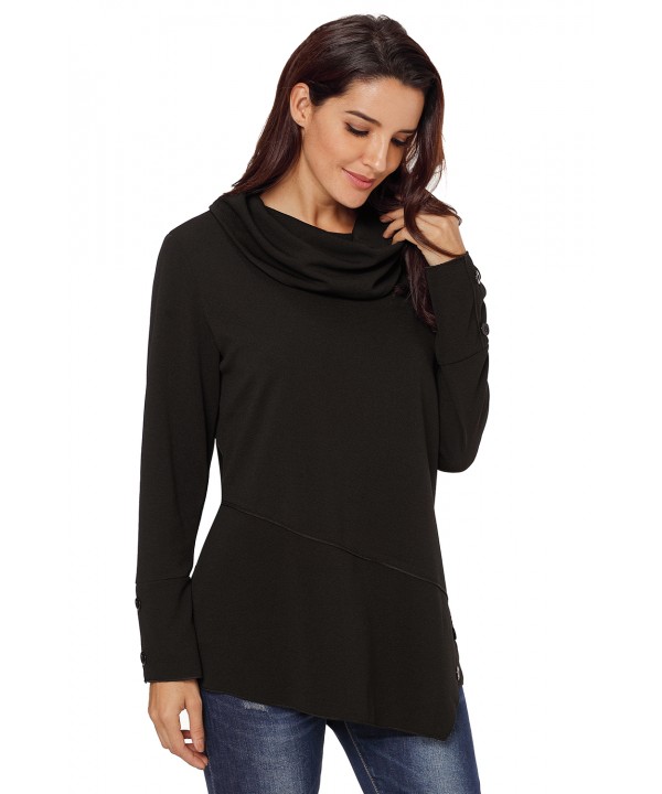 Black Button Detail Asymmetric Cowl Neck Sweatshirt