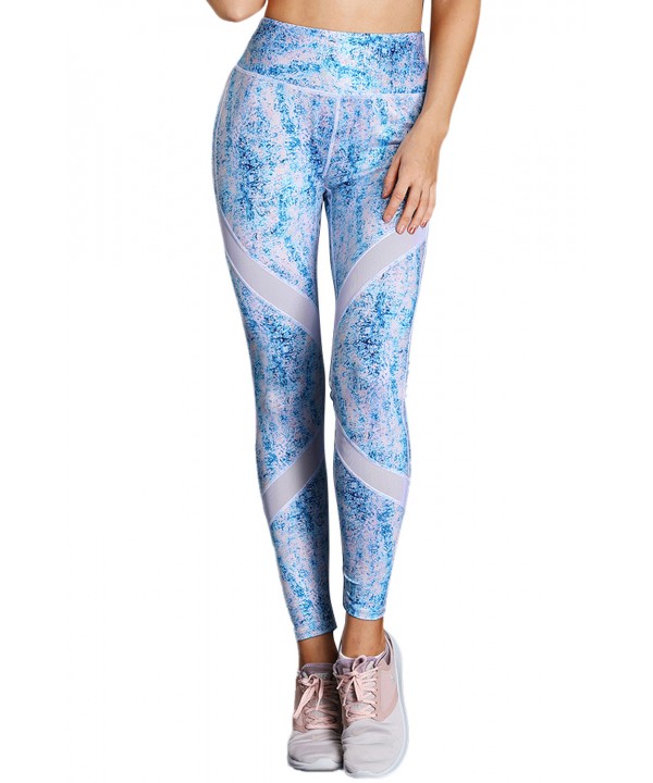 Blue Scrawl Print Women High Waist Sport Leggings