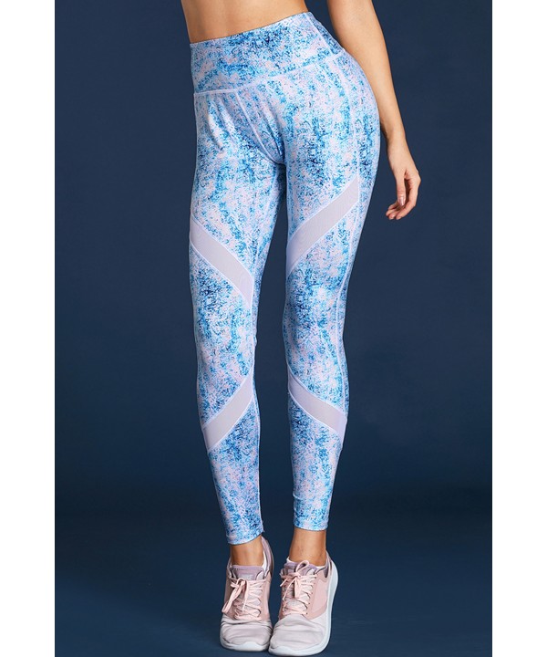 Blue Scrawl Print Women High Waist Sport Leggings