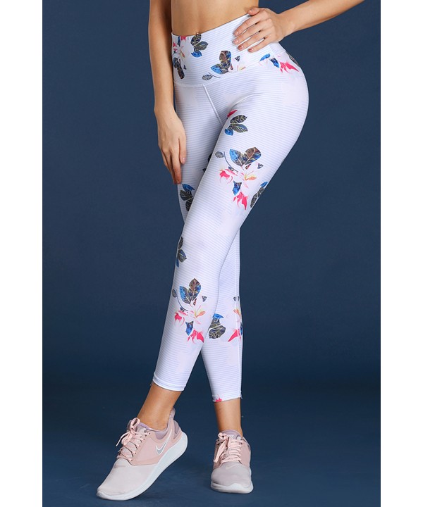 Discrete Print High Waist Sport Leggings in White