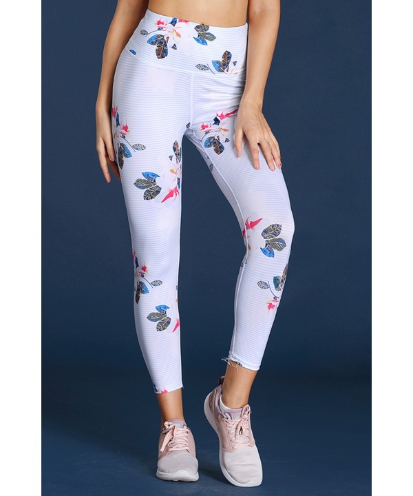 Discrete Print High Waist Sport Leggings in White