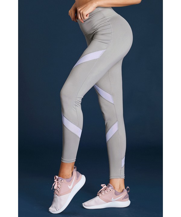 Gray High Waist Sport Yoga Pants with Colorblock